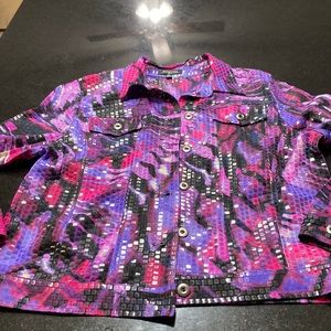 Purple, pink and ivory denim style jacket by notations in petite large